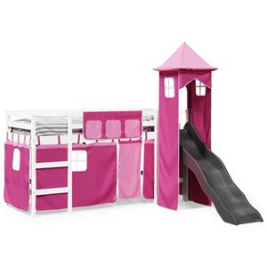 VidaXL Kinderhoogslaper met toren 90x200 cm massief grenenhout roze