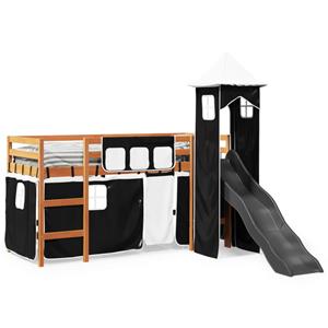 VidaXL Kinderhoogslaper met toren 90x200 cm grenenhout wit en zwart