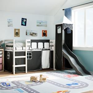 VidaXL Kinderhoogslaper met toren 90x190 cm grenenhout wit en zwart