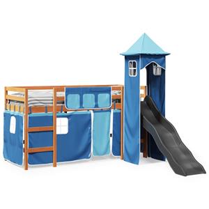 VidaXL Kinderhoogslaper met toren 90x190 cm massief grenenhout blauw
