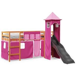 VidaXL Kinderhoogslaper met toren 90x190 cm massief grenenhout roze