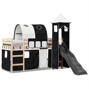 VidaXL Kinderhoogslaper met toren 80x200 cm grenenhout wit en zwart