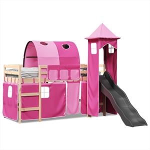 VidaXL Kinderhoogslaper met toren 80x200 cm massief grenenhout roze
