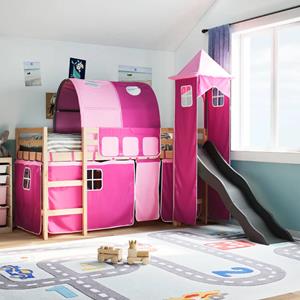 VidaXL Kinderhoogslaper met toren 90x200 cm massief grenenhout roze