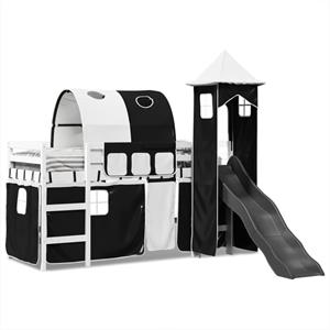VidaXL Kinderhoogslaper met toren 90x200 cm grenenhout wit en zwart