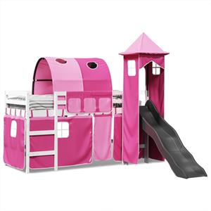 VidaXL Kinderhoogslaper met toren 90x200 cm massief grenenhout roze
