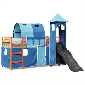 VidaXL Kinderhoogslaper met toren 90x200 cm massief grenenhout blauw