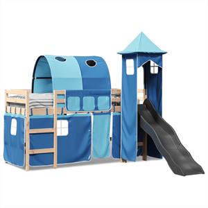 VidaXL Kinderhoogslaper met toren 90x190 cm massief grenenhout blauw