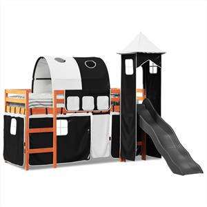 VidaXL Kinderhoogslaper met toren 90x190 cm grenenhout wit en zwart