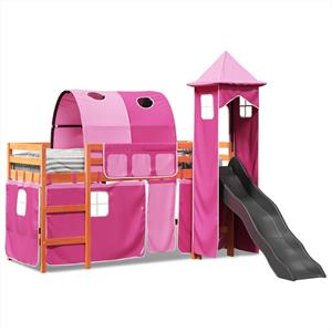 VidaXL Kinderhoogslaper met toren 90x190 cm massief grenenhout roze