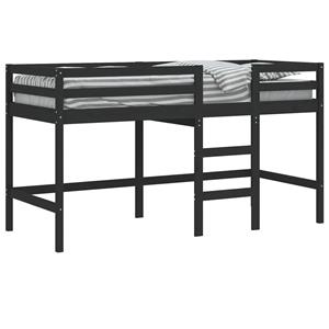 VidaXL Kinderhoogslaper met ladder 80x200 cm massief grenenhout zwart