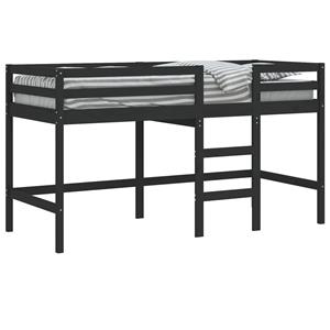 VidaXL Kinderhoogslaper met ladder 90x190 cm massief grenenhout zwart
