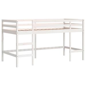 VidaXL Kinderhoogslaper met ladder 90x200 cm massief grenenhout wit