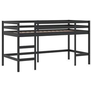 VidaXL Kinderhoogslaper met ladder 90x200 cm massief grenenhout zwart