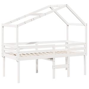 VidaXL Hoogslaper met dak massief grenenhout wit 90x190 cm