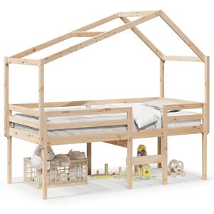 VidaXL Hoogslaper met dak massief grenenhout wasbruin 75x190 cm