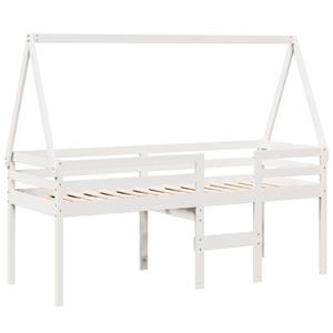 VidaXL Hoogslaper met dak massief grenenhout wit 75x190 cm