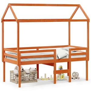 VidaXL Hoogslaper met dak massief grenenhout wasbruin 90x200 cm
