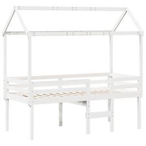 VidaXL Hoogslaper met dak massief grenenhout wit 80x200 cm