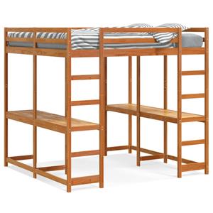 VidaXL Hoogslaper met bureau en ladder grenenhout wasbruin 200x200 cm