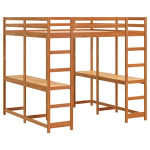 VidaXL Hoogslaper met bureau en ladder grenenhout wasbruin 180x200 cm