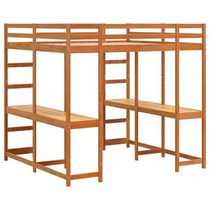 VidaXL Hoogslaper met bureau en ladder grenenhout wasbruin 140x200 cm