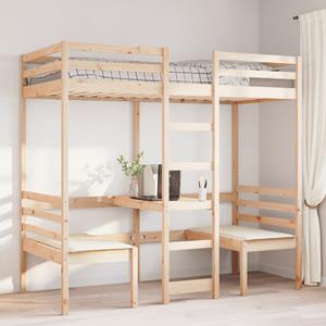 VidaXL Hoogslaper met bureau en stoelen massief grenenhout 90x200cm
