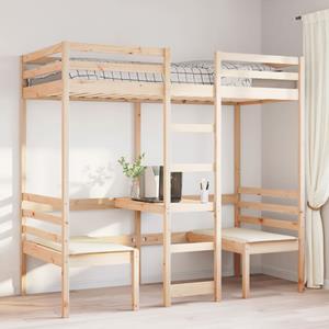 VidaXL Hoogslaper met bureau en stoelen massief grenenhout 90x190cm