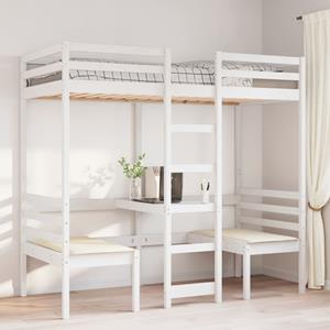VidaXL Hoogslaper met bureau en stoelen grenenhout wit 90x190 cm