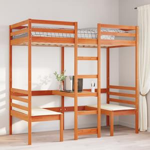 VidaXL Hoogslaper met bureau en stoelen grenenhout wasbruin 90x190 cm