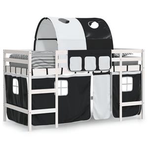 VidaXL Kinderhoogslaper met tunnel 90x200 cm grenenhout wit en zwart