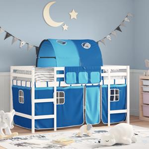 VidaXL Kinderhoogslaper met tunnel 90x200 cm massief grenenhout blauw