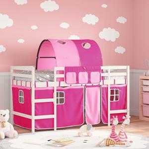 VidaXL Kinderhoogslaper met tunnel 90x200 cm massief grenenhout roze