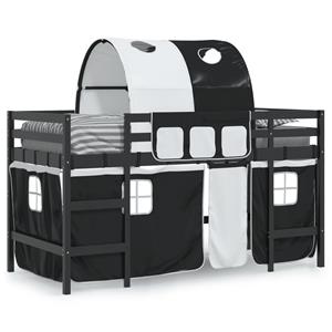 VidaXL Kinderhoogslaper met tunnel 90x200 cm grenenhout wit en zwart