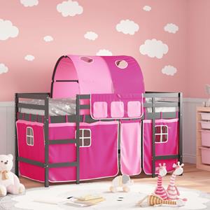 VidaXL Kinderhoogslaper met tunnel 90x200 cm massief grenenhout roze
