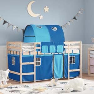 VidaXL Kinderhoogslaper met tunnel 90x190 cm massief grenenhout blauw