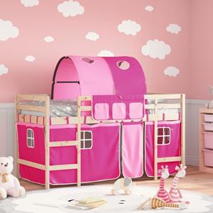 VidaXL Kinderhoogslaper met tunnel 90x190 cm massief grenenhout roze