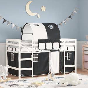 VidaXL Kinderhoogslaper met tunnel 90x190 cm grenenhout wit en zwart