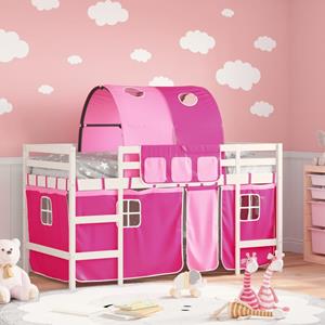 VidaXL Kinderhoogslaper met tunnel 90x190 cm massief grenenhout roze