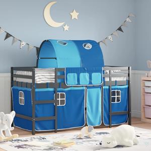 Kinderhoogslaper met tunnel 90x190 cm massief grenenhout blauw