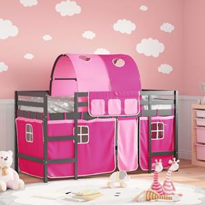 VidaXL Kinderhoogslaper met tunnel 90x190 cm massief grenenhout roze