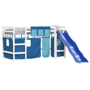 VidaXL Kinderhoogslaper met gordijnen 80x200 cm grenenhout blauw