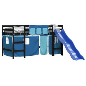VidaXL Kinderhoogslaper met gordijnen 90x190 cm grenenhout blauw