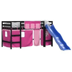 VidaXL Kinderhoogslaper met gordijnen 90x190 cm grenenhout roze