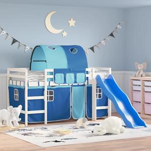 VidaXL Kinderhoogslaper met tunnel 90x200 cm massief grenenhout blauw