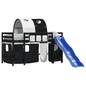 VidaXL Kinderhoogslaper met tunnel 90x190 cm grenenhout wit en zwart