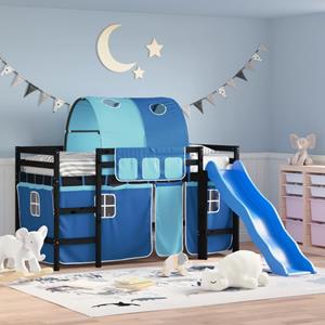 VidaXL Kinderhoogslaper met tunnel 90x190 cm massief grenenhout blauw