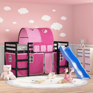 VidaXL Kinderhoogslaper met tunnel 90x190 cm massief grenenhout roze