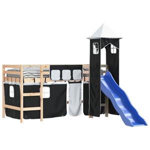 VidaXL Kinderhoogslaper met toren 80x200 cm grenenhout wit en zwart
