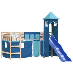 VidaXL Kinderhoogslaper met toren 80x200 cm massief grenenhout blauw